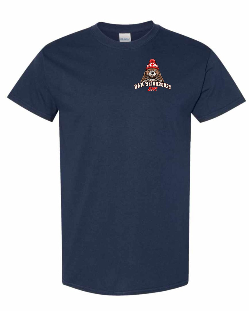 Dam Neighbours Left Chest and Back Men's Tee in Navy