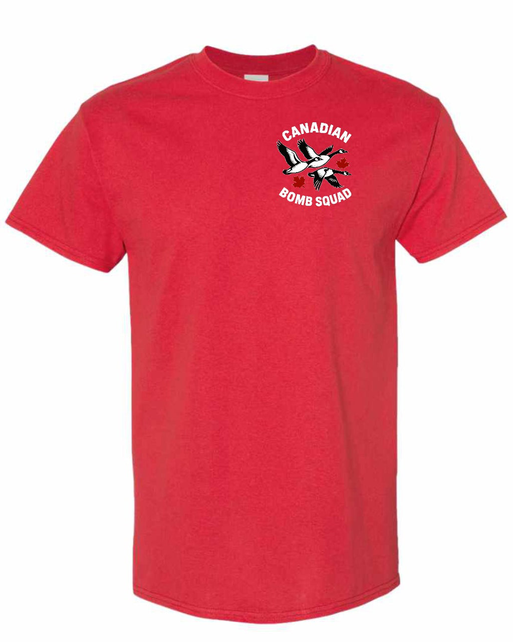 Canadian Bomb Squad Cropped Left Chest and Back Men's Tee in Red