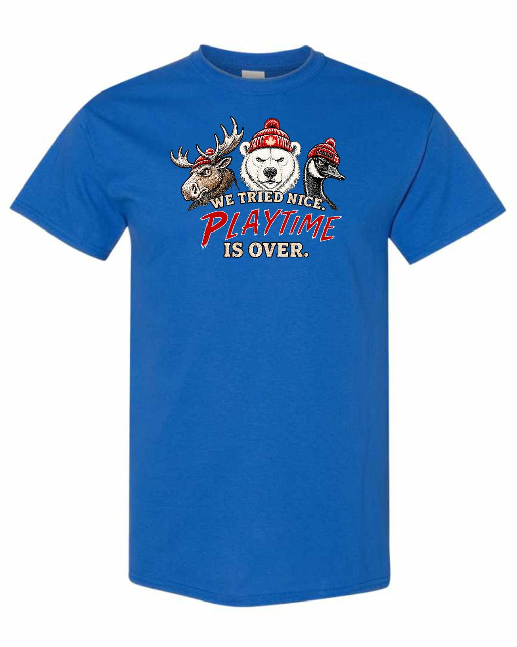 We Tried Nice New Full Front Men's Tee in Royal