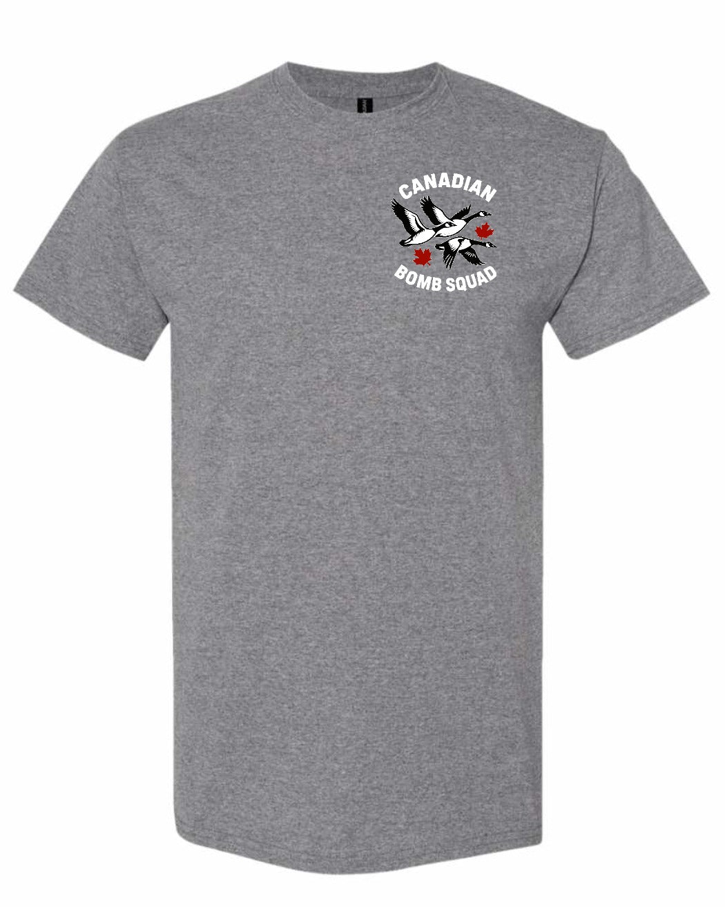 Canadian Bomb Squad Cropped Left Chest and Back Men's Tee in Graphite Heather