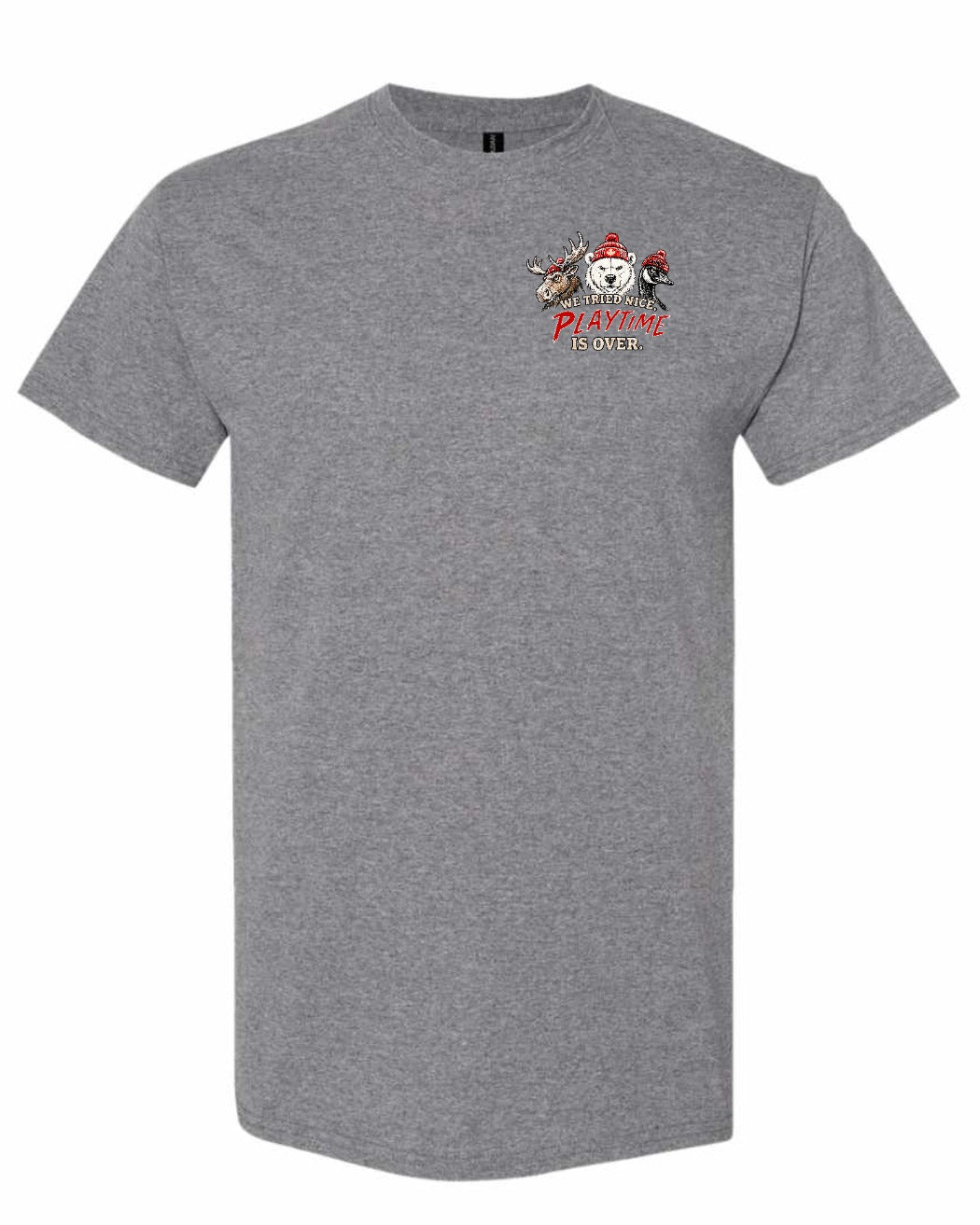 We Tried Nice New Left Chest and Back Men's Tee in Graphite Heather