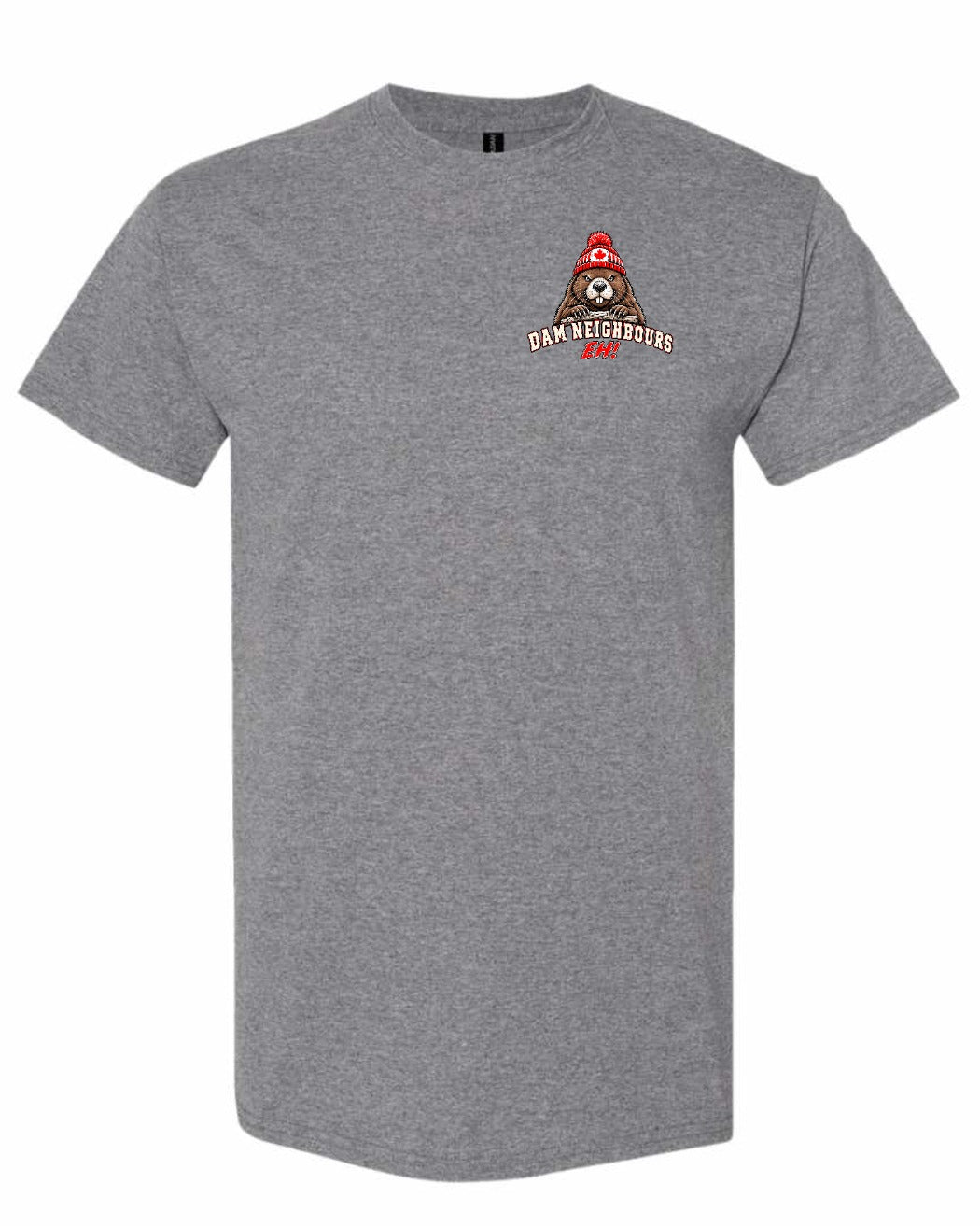 Dam Neighbours Left Chest and Back Men's Tee in Graphite Heather