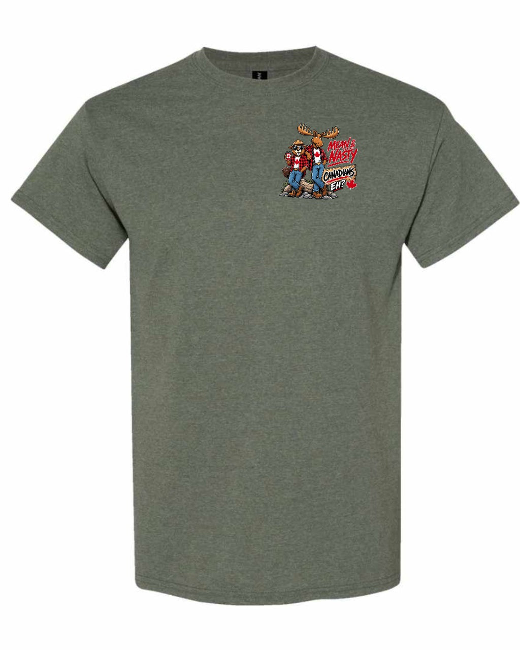 Mean and Nasty New Left Chest and Back Men's Tee in Heather Military Green