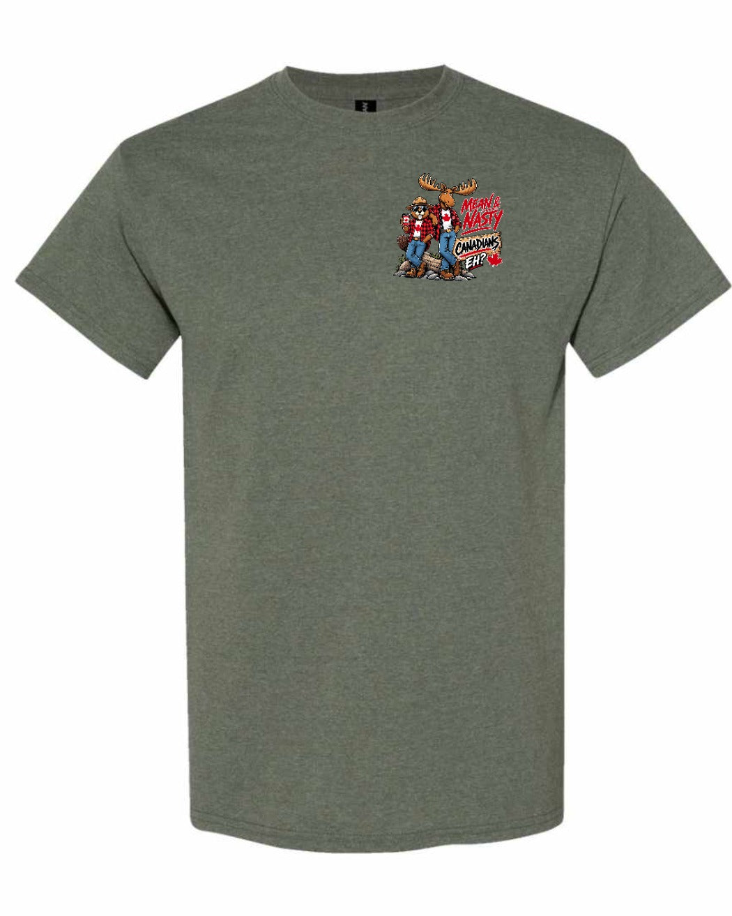 Mean and Nasty New Left Chest and Back Men's Tee in Heather Military Green