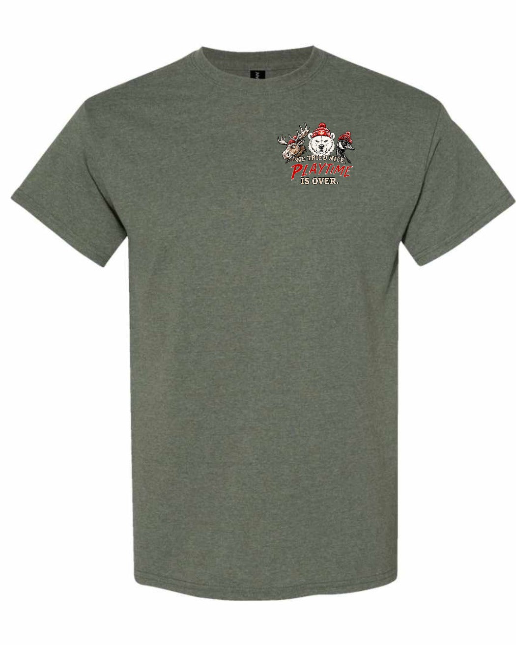We Tried Nice New Left Chest and Back Men's Tee in Heather Military Green