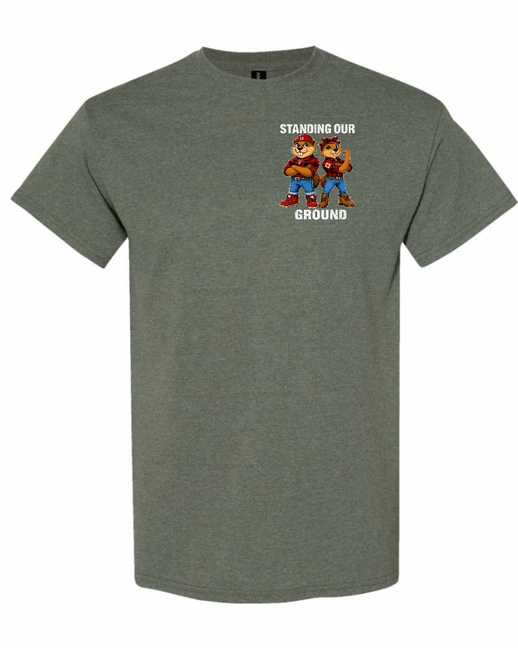 Standing Our Ground Left Chest Men's Tee in Heather Military Green