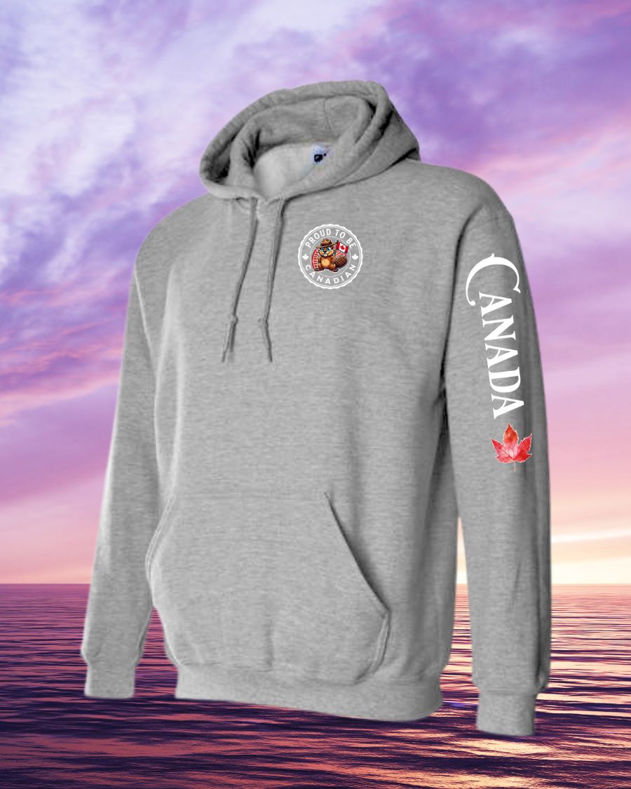 Proud to be Canadian Beaver left chest and sleeve Pullover Hoodie