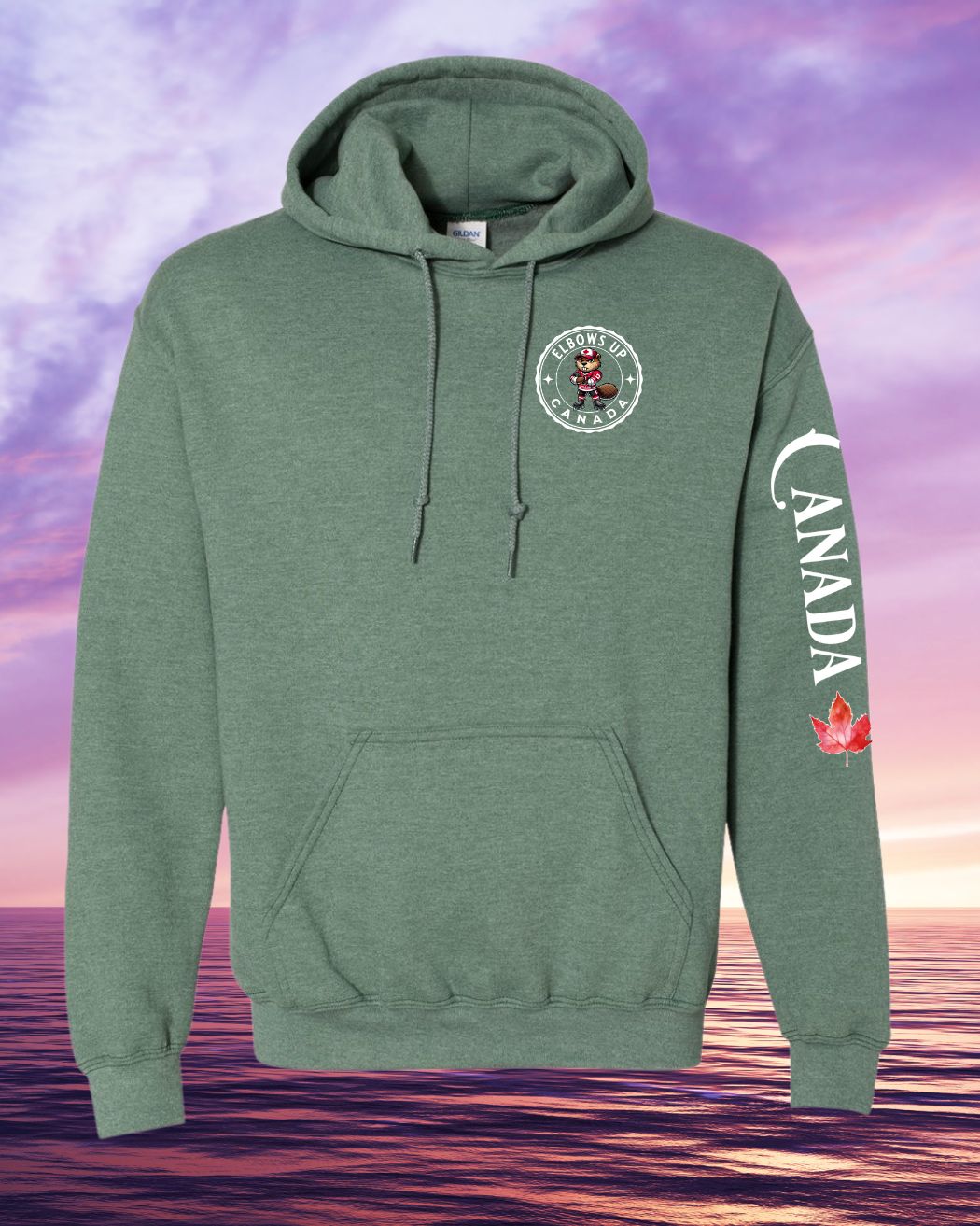 Elbows up Beaver Left Chest and Sleeve Pullover Hoodie - Unisex