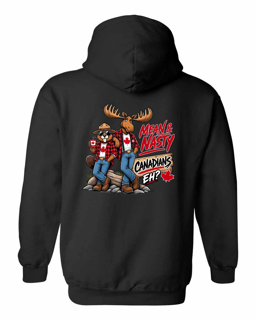 Mean and Nasty New Left Chest and Back Pullover Hoodie in Black - back