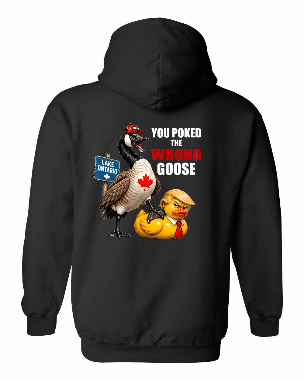 Poked the Wrong Goose Left Chest and Back Pullover Hoodie in Black - back