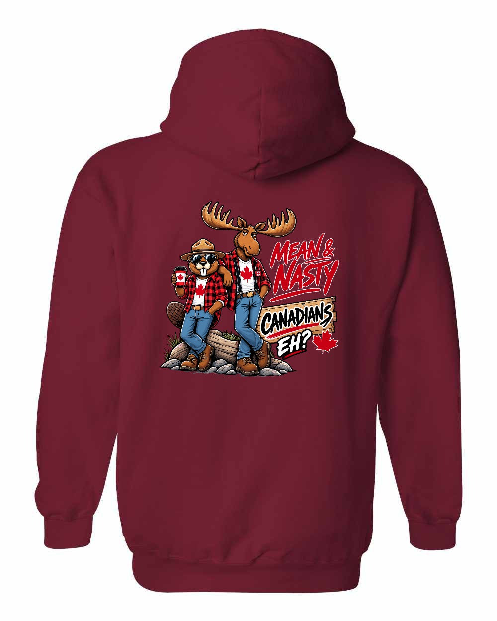 Mean and Nasty New Left Chest and Back Pullover Hoodie in Cardinal Red - back