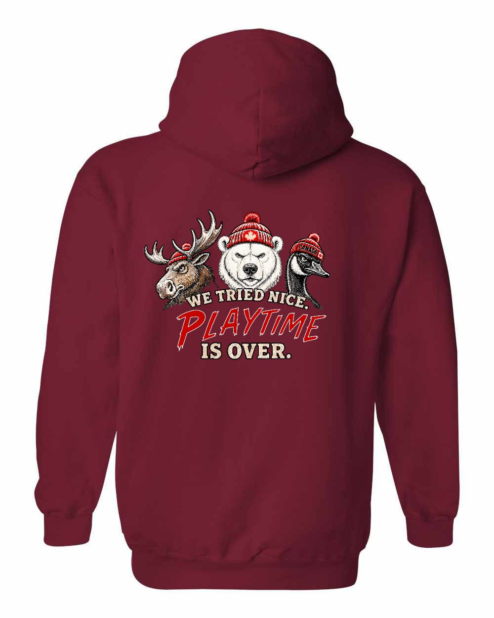 We Tried Nice New Left Chest and Back Pullover Hoodie in Cardinal Red - back