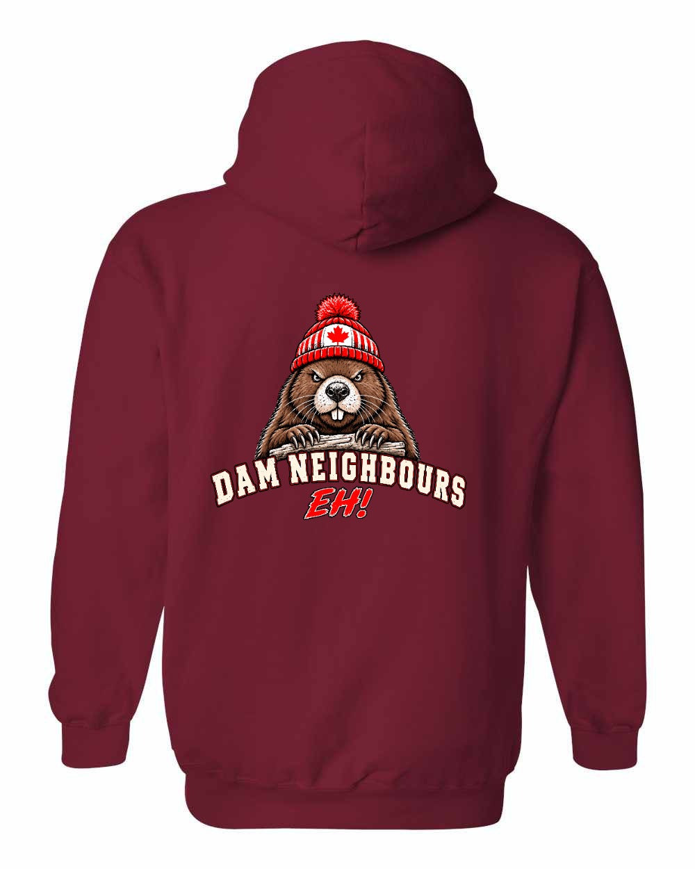 Dam Neighbours Left Chest and Back Pullover Hoodie in Cardinal Red - back