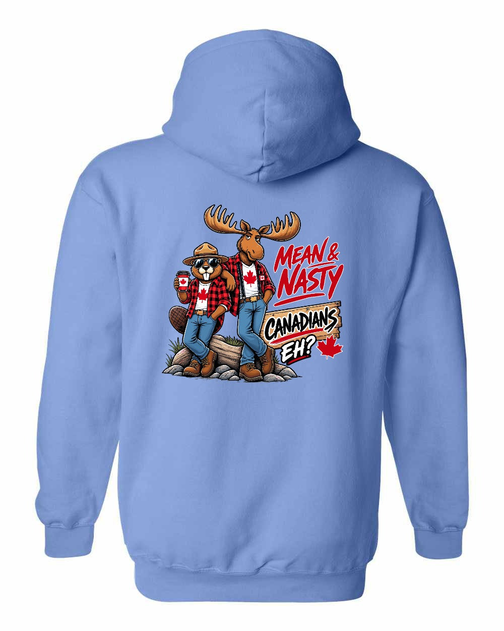Mean and Nasty New Left Chest and Back Pullover Hoodie in Carolina Blue - back