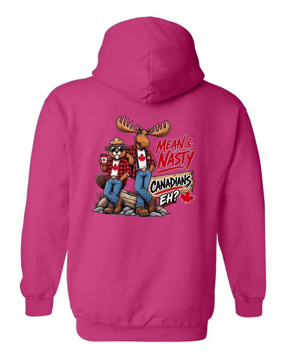 Mean and Nasty New Left Chest and Back Pullover Hoodie in Pink - back