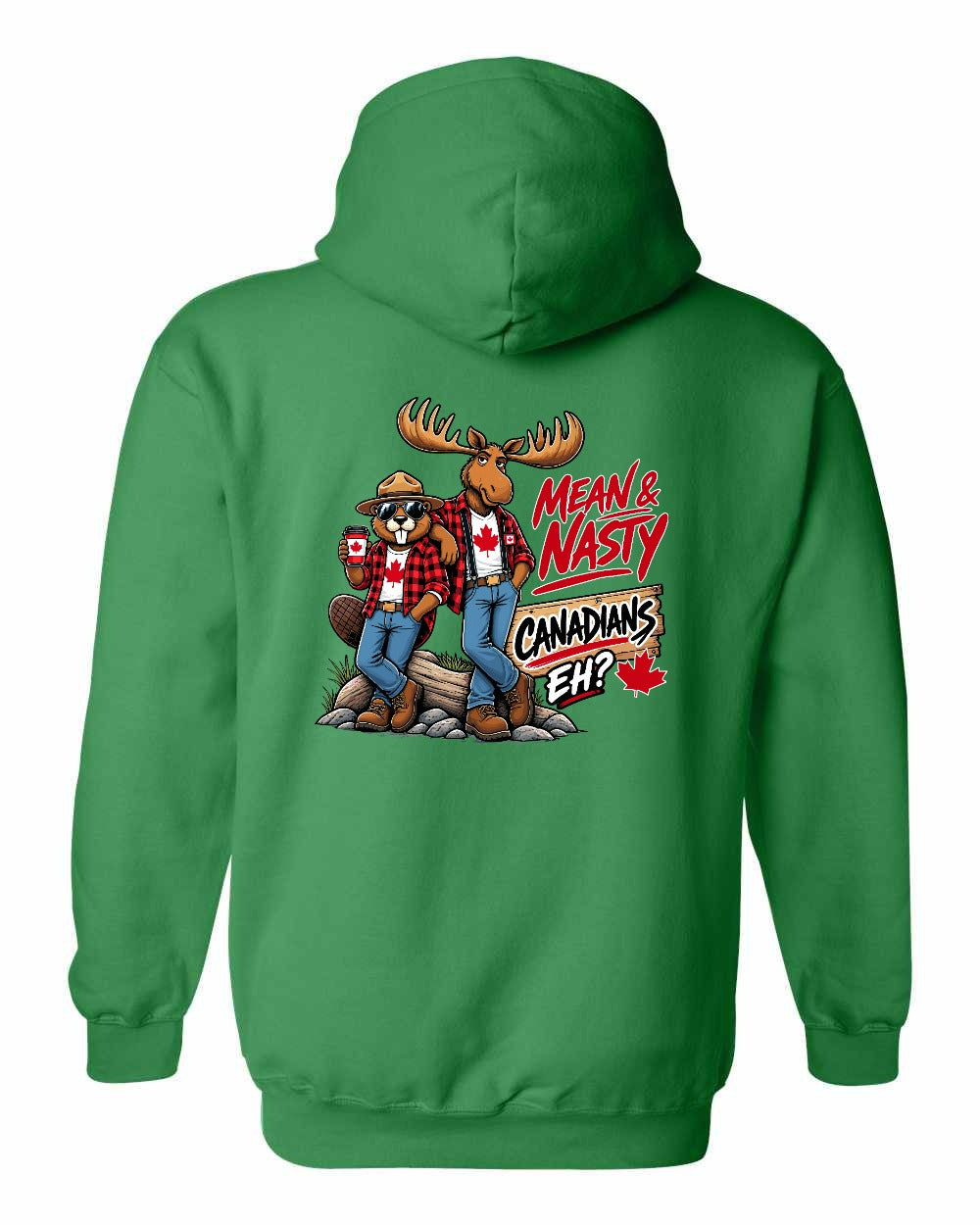 Mean and Nasty New Left Chest and Back Pullover Hoodie in Irish Green - back
