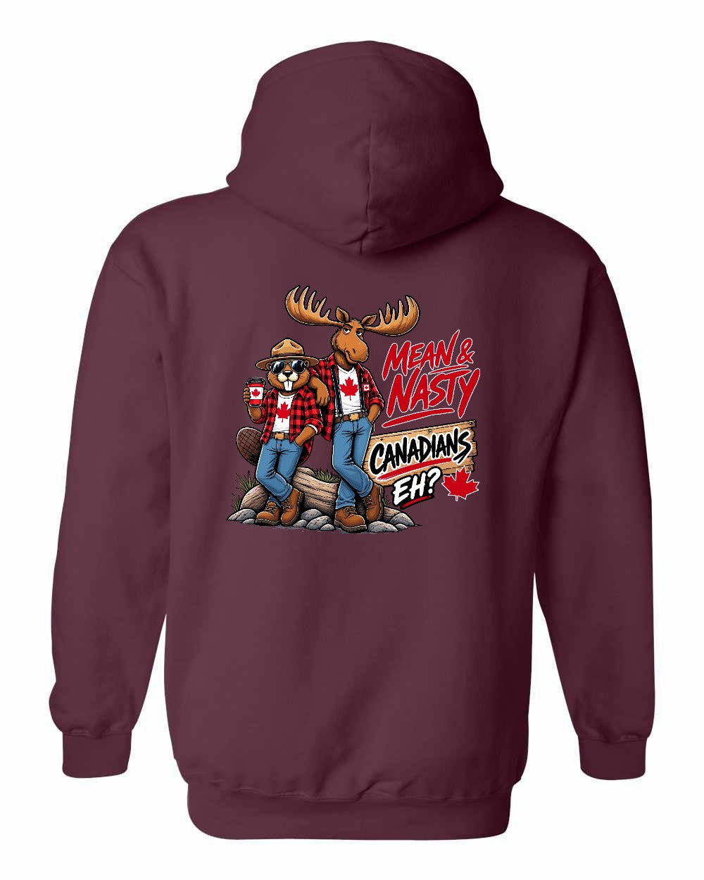 Mean and Nasty New Left Chest and Back Pullover Hoodie in Maroon - back