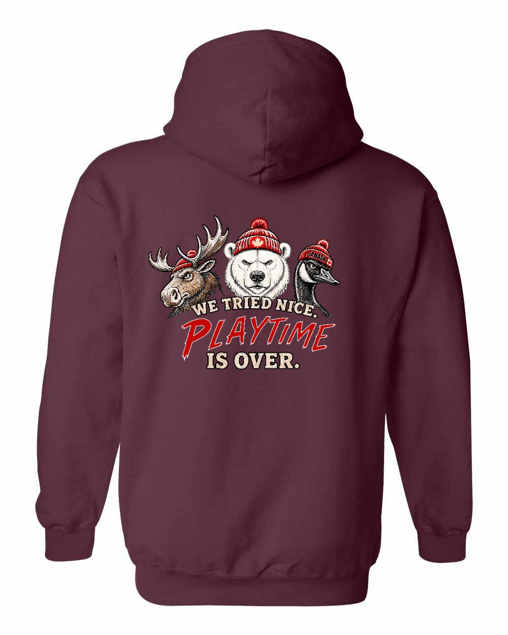 We Tried Nice New Left Chest and Back Pullover Hoodie in Maroon - back