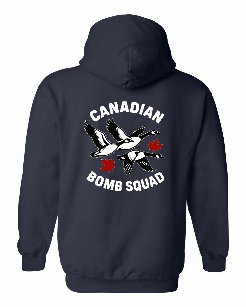 Canadian Bomb Squad Cropped Left Chest and Back Pullover Hoodie in Navy - back