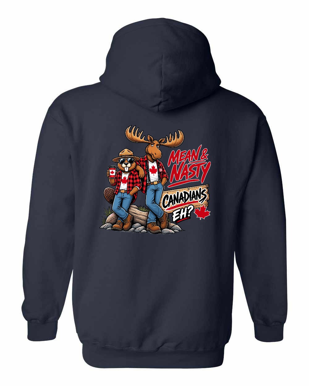 Mean and Nasty New Left Chest and Back Pullover Hoodie in Navy - back