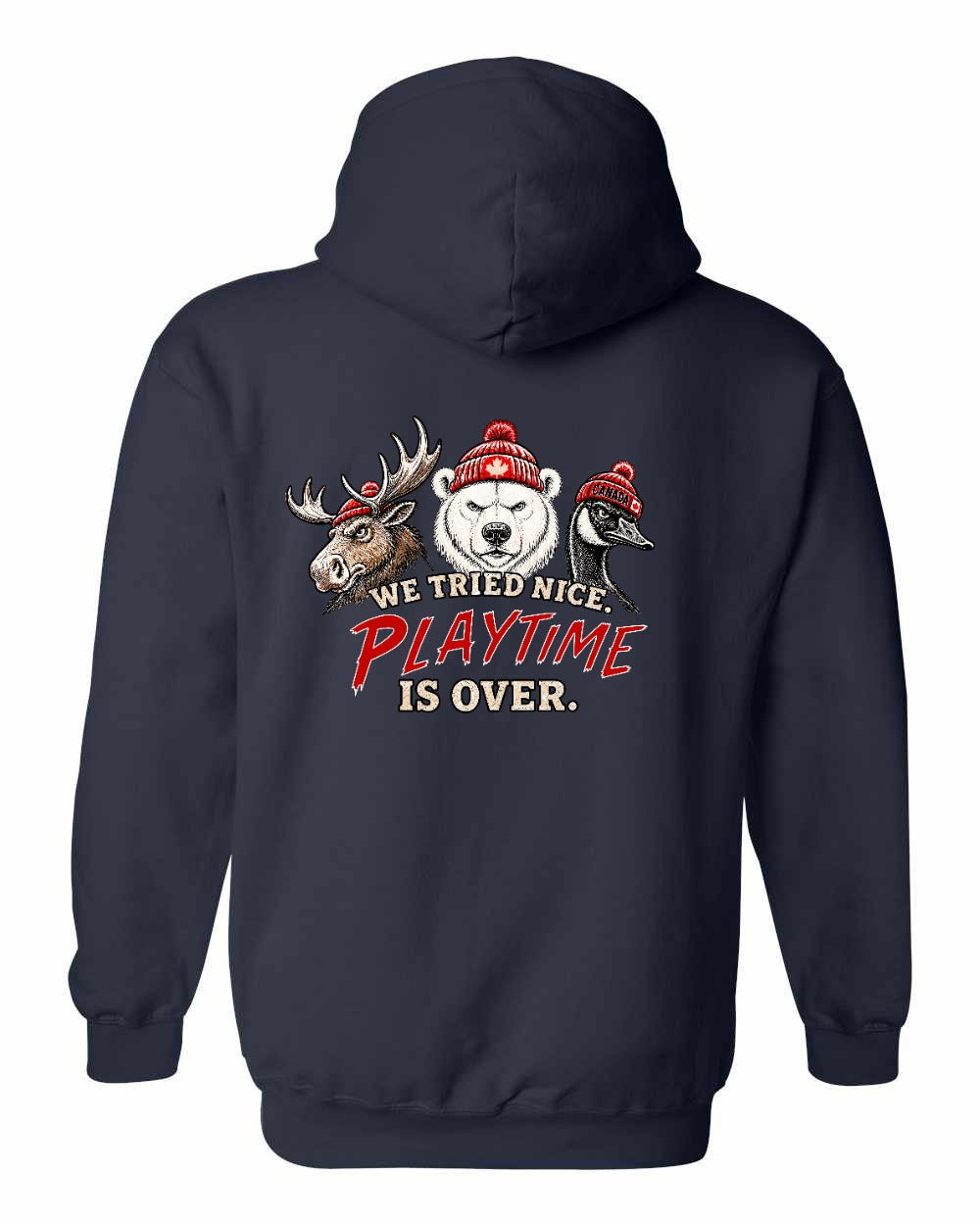 We Tried Nice New Left Chest and Back Pullover Hoodie in Navy - back