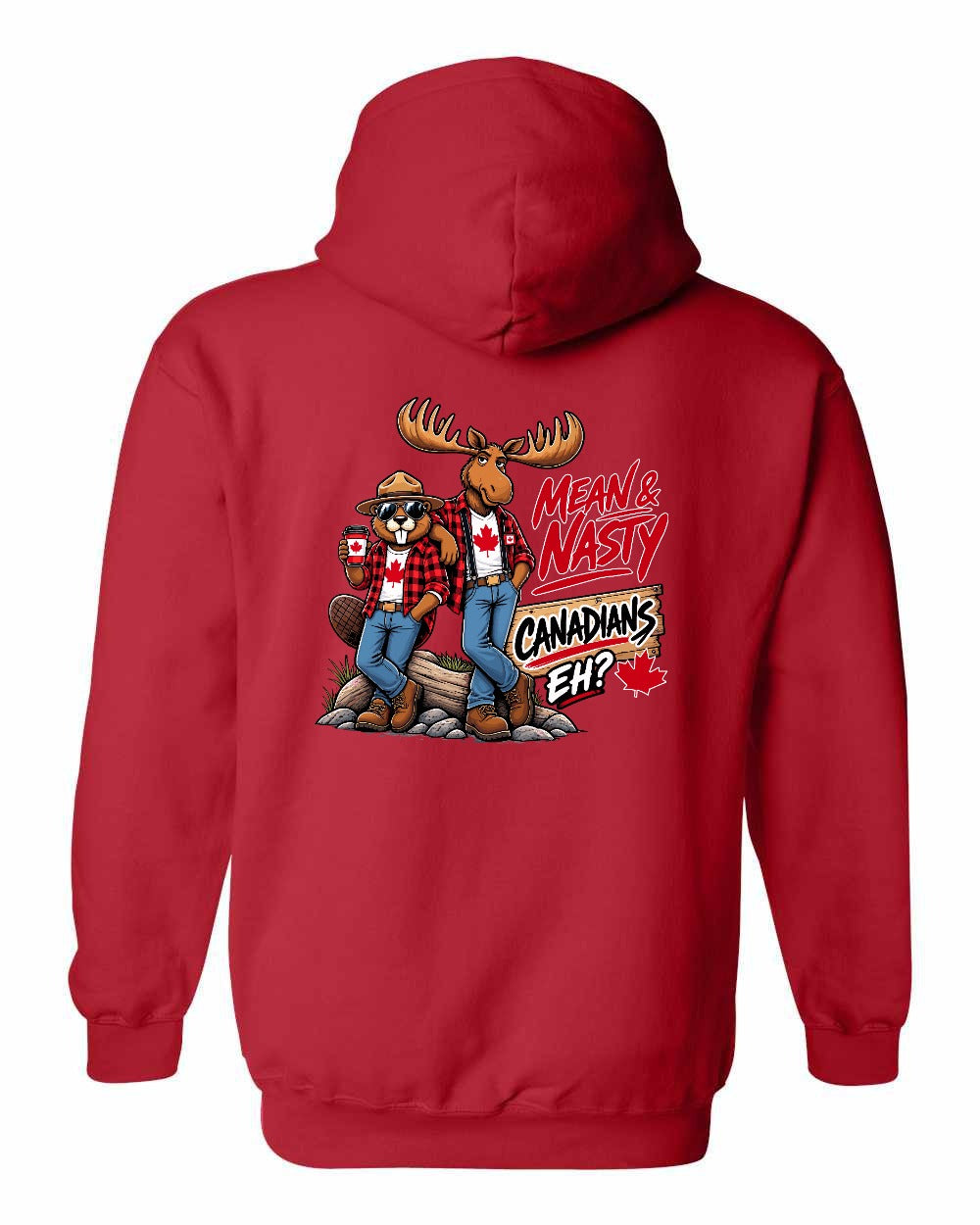 Mean and Nasty New Left Chest and Back Pullover Hoodie in Red - back