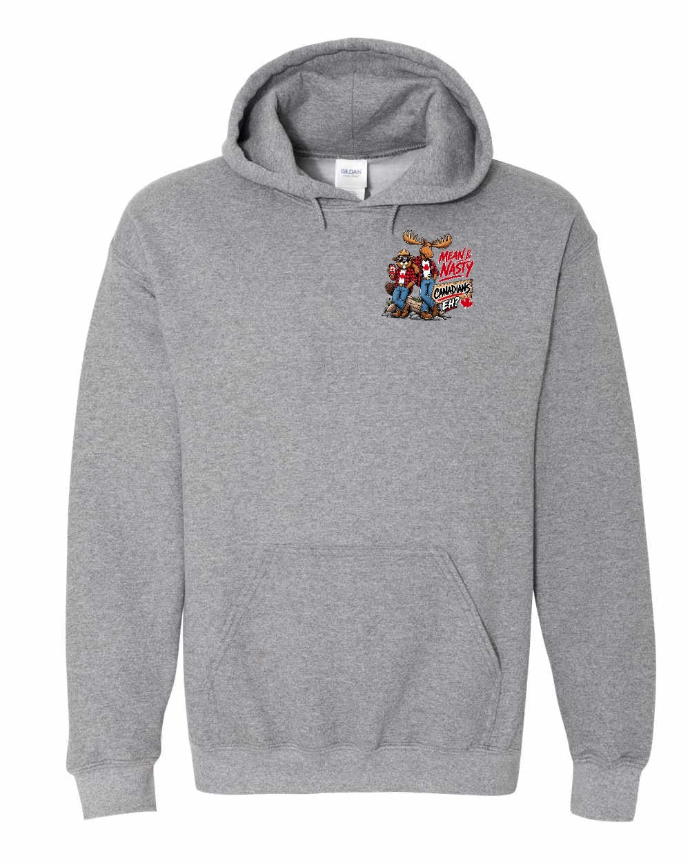 Mean and Nasty New Left Chest and Back Pullover Hoodie in Graphite Heather