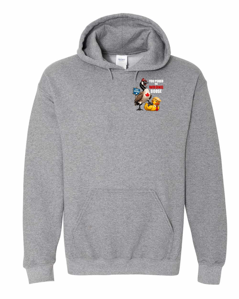Poked the Wrong Goose Left Chest and Back Pullover Hoodie in Graphite Heather
