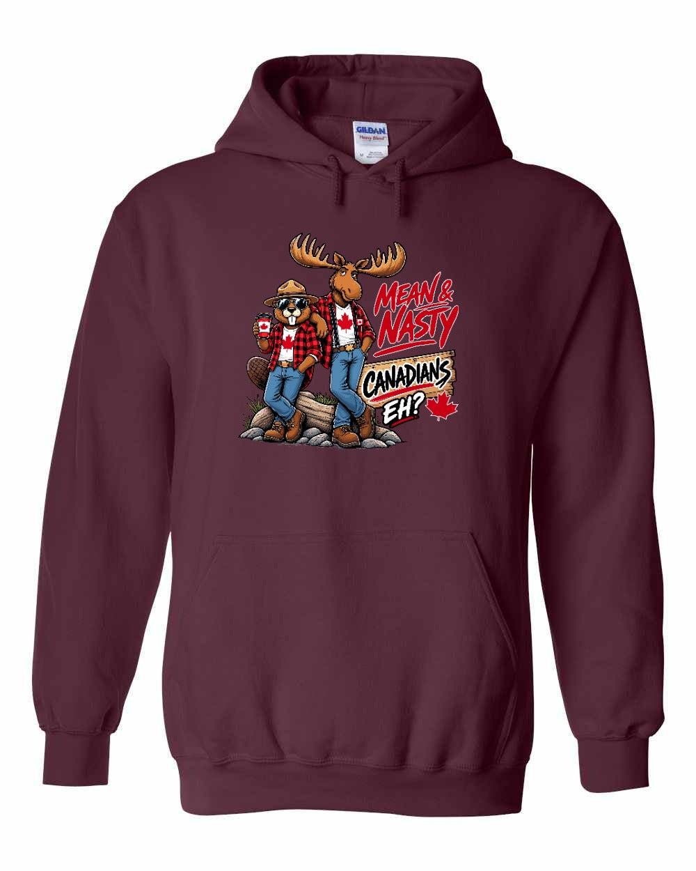 Mean and Nasty New Full Front Pullover Hoodie in Maroon