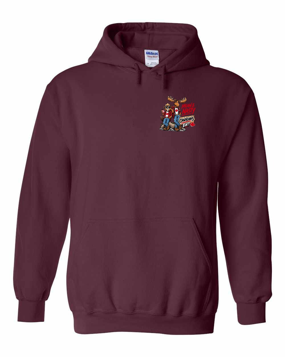 New Mean and Nasty Canadians Left Chest Pullover Hoodie in Maroon