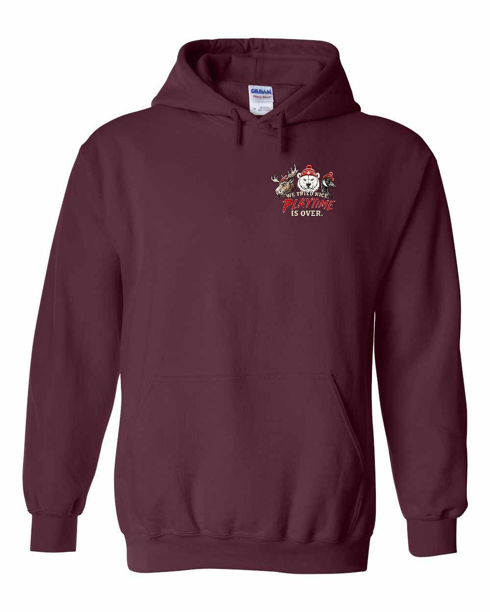 We Tried Nice New Left Chest and Back Pullover Hoodie in Maroon