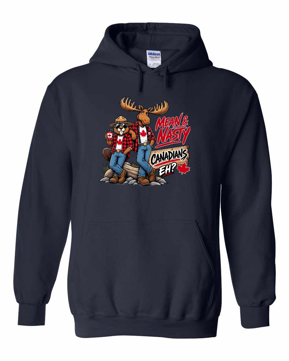 Mean and Nasty New Full Front Pullover Hoodie in Navy