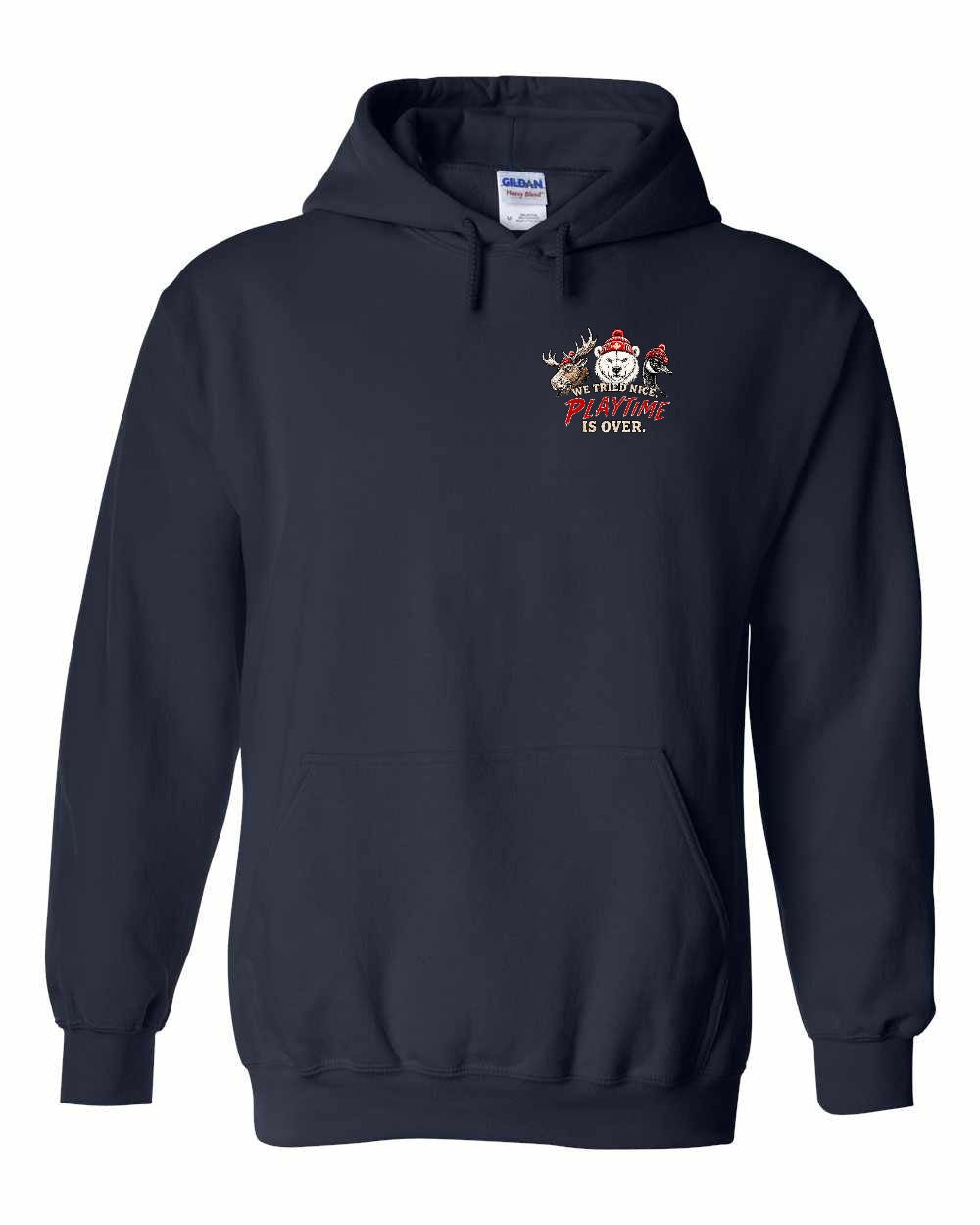 We Tried Nice New Left Chest and Back Pullover Hoodie in Navy