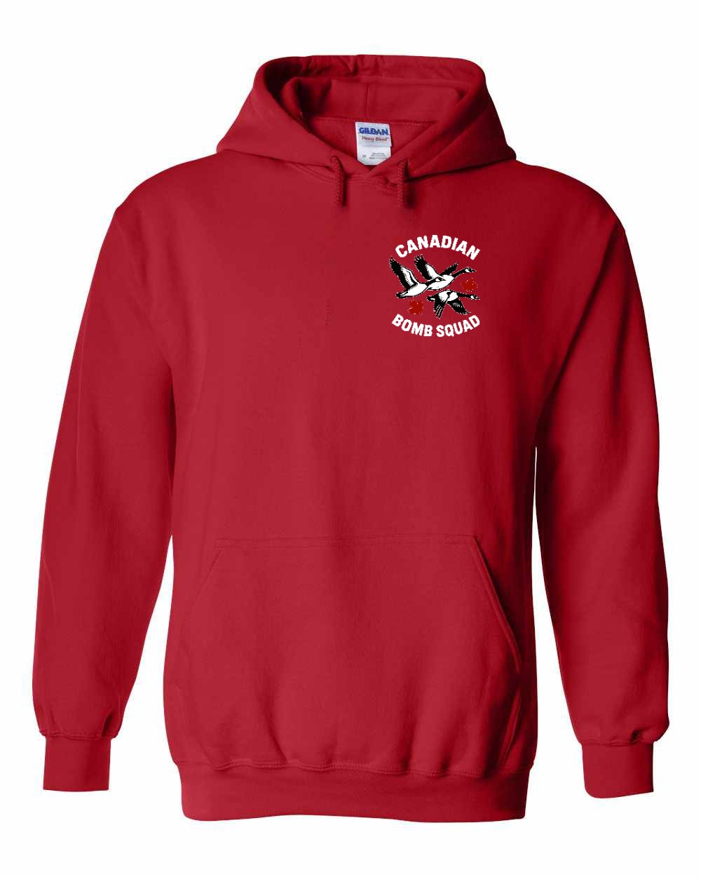 Canadian Bomb Squad Cropped Left Chest and Back Pullover Hoodie in Red