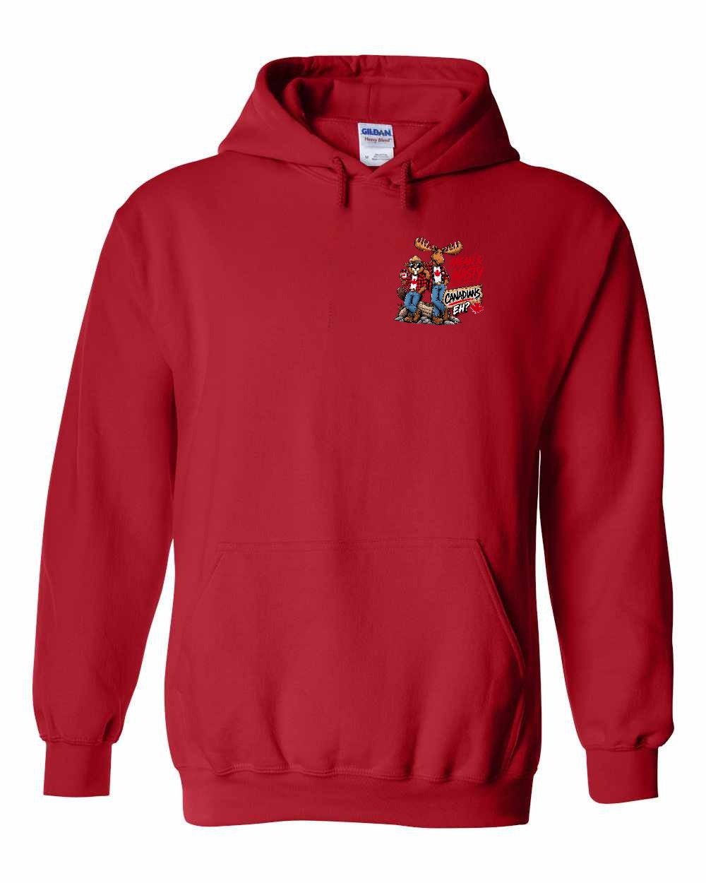 New Mean and Nasty Canadians Left Chest Pullover Hoodie in Red