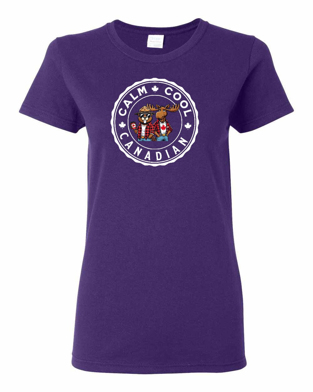 Calm Cool Canadian Beaver and Moose Full Front Women's Tee - Gildan Canada (sewn Internationally)