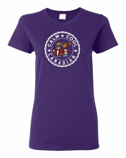 Calm Cool Canadian Beaver and Moose Full Front Women's Tee - Gildan Canada (sewn Internationally)