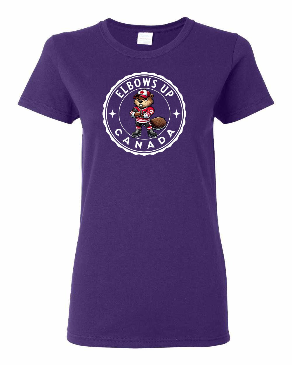 Elbows Up Beaver Full Front Women's Tee - Gildan Canada (sewn Internationally)