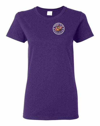 Proud to be Canadian Beaver Left Chest and Back Women's Tee - Gildan Canada (sewn Internationally)