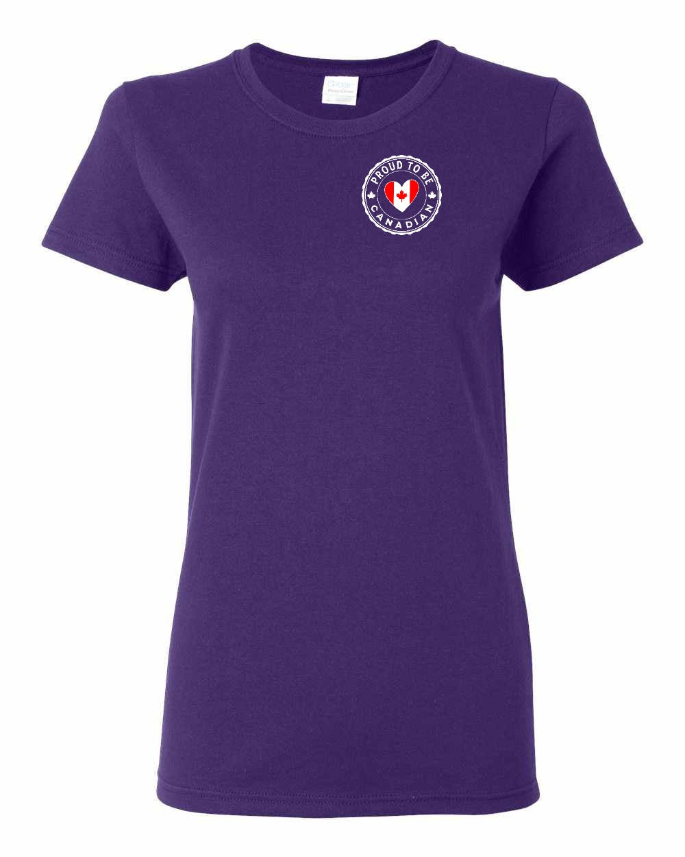 Proud to Be Canadian Heart Left Chest Women's Tee - Gildan Canada (sewn Internationally)