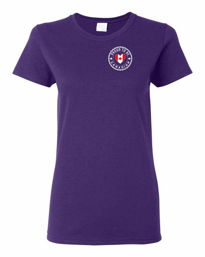Proud to Be Canadian Heart Left Chest Women's Tee - Gildan Canada (sewn Internationally)