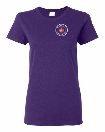 Proud to be Canadian Leaf Left Chest Women's Tee - Gildan Canada (sewn Internationally)