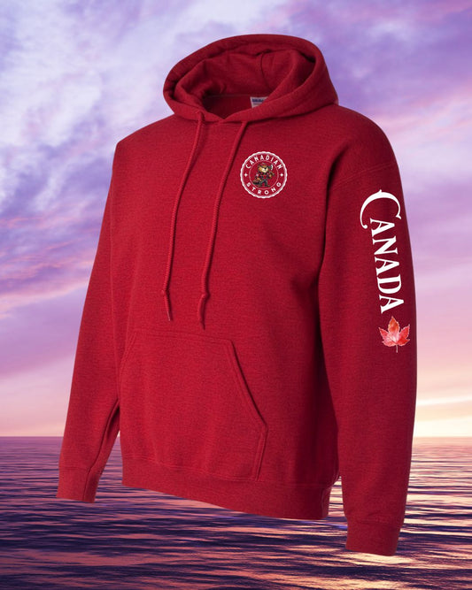 Canadian Strong Beaver Left Chest and Sleeve Antique Cherry Red Medium Pullover Hoodie