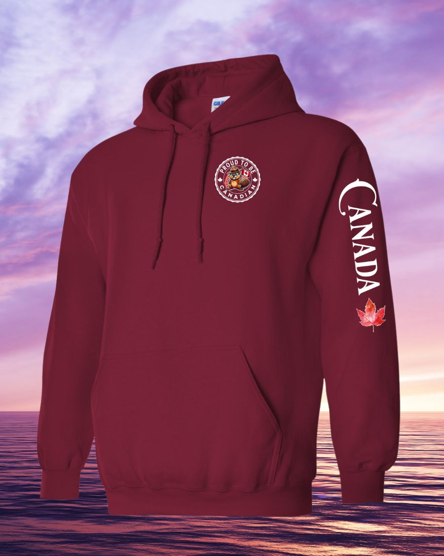 Proud to be Canadian Beaver left chest and sleeve Pullover Hoodie
