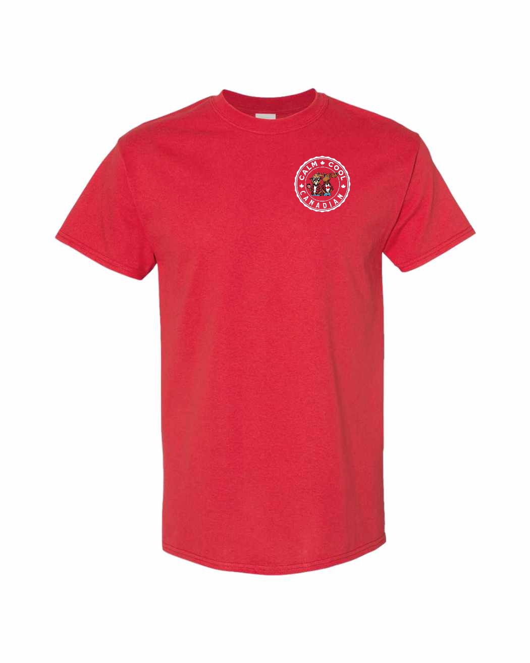 Calm Cool Canadian Beaver and Moose Left Chest Men's Tee - Gildan Canada (sewn Internationally)