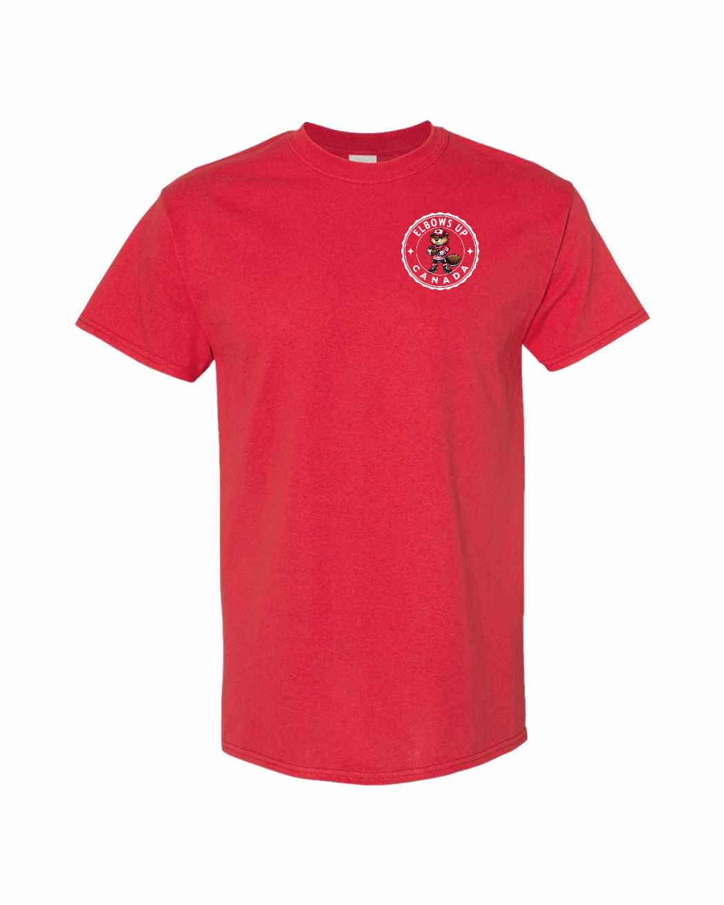 Elbows Up Beaver Left Chest & Back Men's Tee - Gildan Canada (sewn Internationally)
