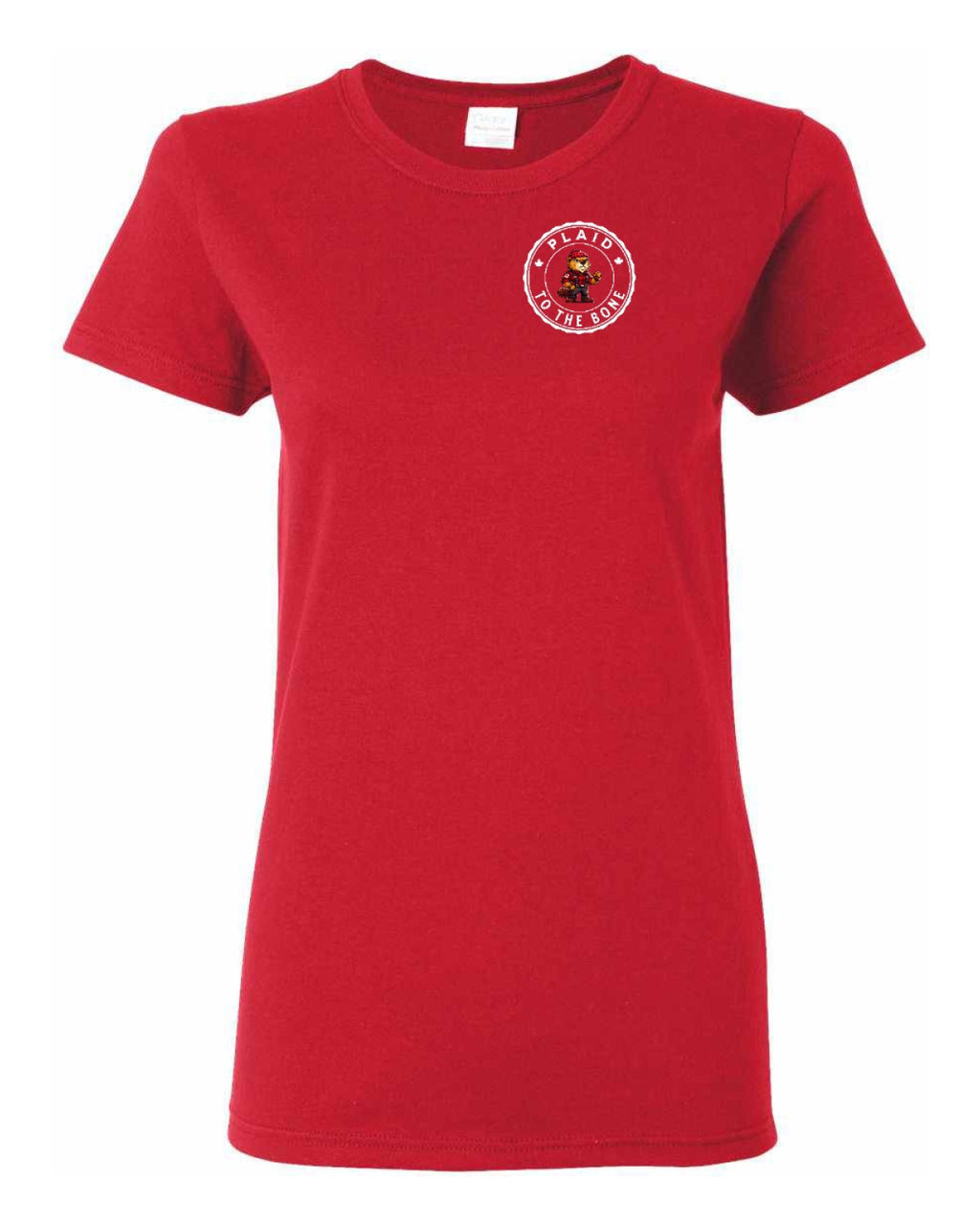 Plaid to the Bone Beaver Left Chest And Back Women's Tee
