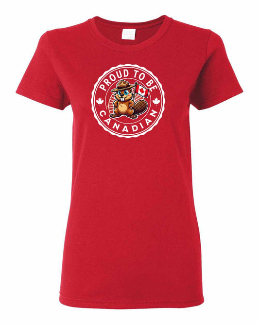 Proud to be Canadian Beaver Full Front Women's Tee - Gildan Canada (sewn Internationally)