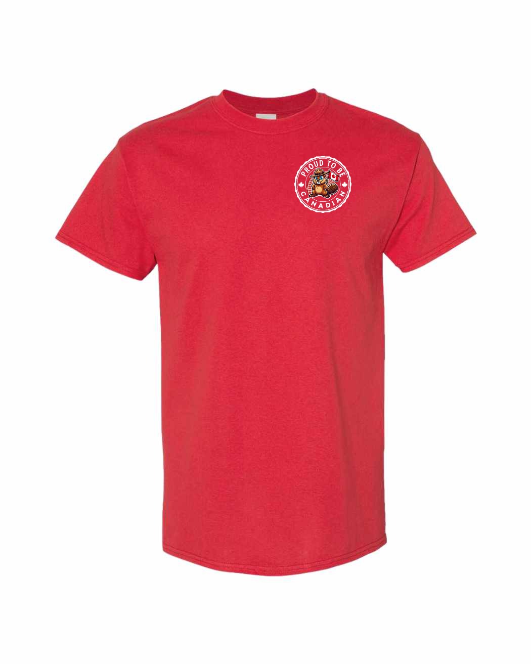 Proud to Be Canadian Beaver Left Chest & Back Men's Tee - Gildan Canada (sewn Internationally)