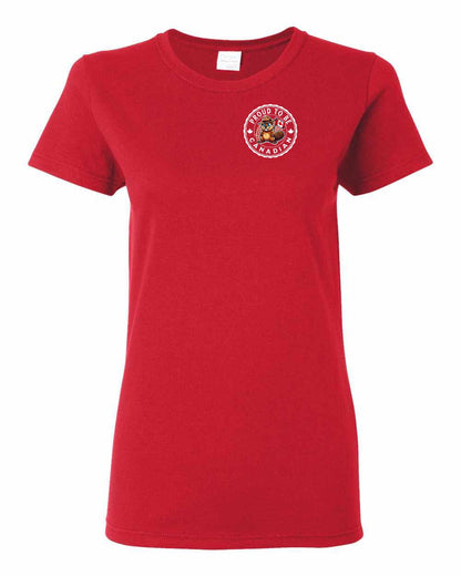 Proud to be Canadian Beaver Left Chest and Back Women's Tee - Gildan Canada (sewn Internationally)